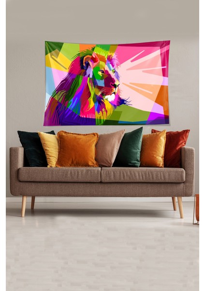 Çok Renkli Aslan Desenli Leke Tutmaz Kadife Kumaş Duvar Örtüsü Duvar Halısı Tapestry modelleri