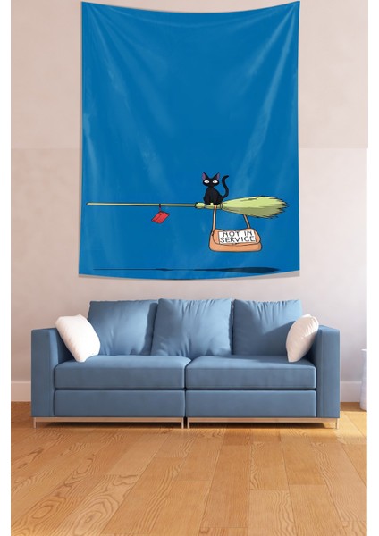 Cadı Süpürgesi Ile Uçan Siyah Kedi Leke Tutmaz Kumaş Duvar Örtüsü Duvar Halısı Tapestry