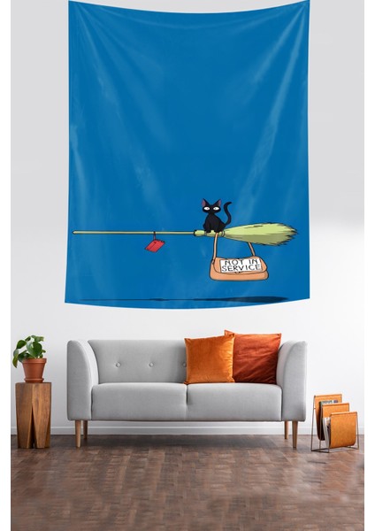 Cadı Süpürgesi Ile Uçan Siyah Kedi Leke Tutmaz Kumaş Duvar Örtüsü Duvar Halısı Tapestry fiyatları