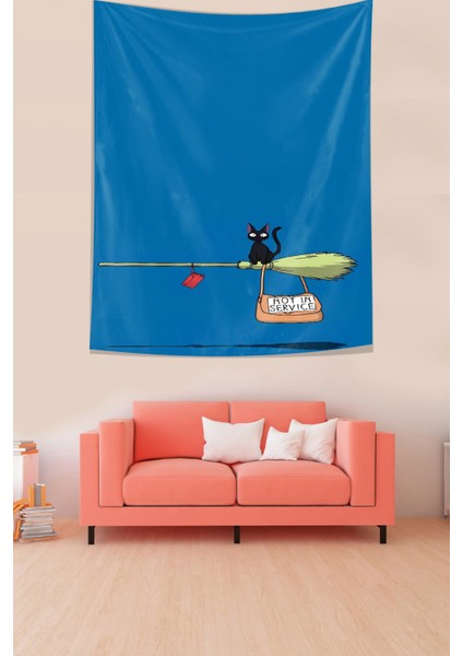 Cadı Süpürgesi Ile Uçan Siyah Kedi Leke Tutmaz Kumaş Duvar Örtüsü Duvar Halısı Tapestry modelleri