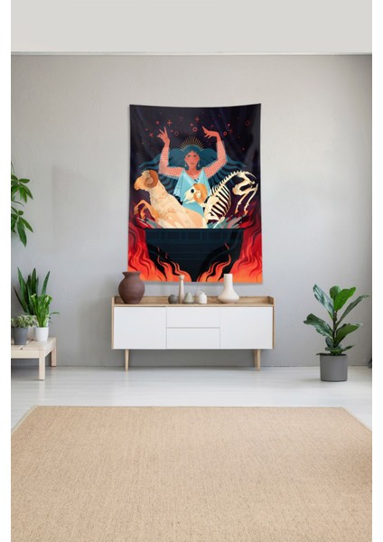 Çok Renkli Büyücü Kadın Desenli Leke Tutmaz Kadife Kumaş Duvar Örtüsü Duvar Halısı Tapestry fiyatları