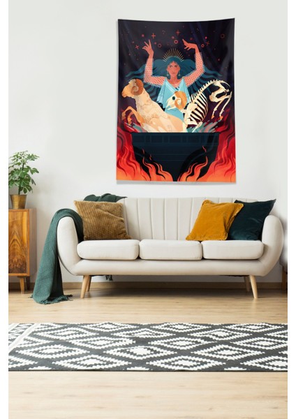 Çok Renkli Büyücü Kadın Desenli Leke Tutmaz Kadife Kumaş Duvar Örtüsü Duvar Halısı Tapestry modelleri