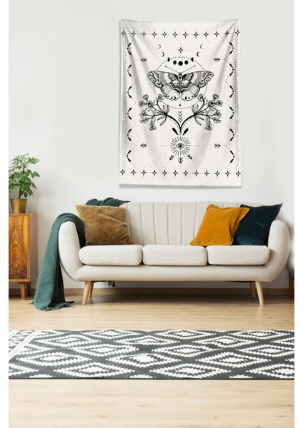 Bej Butterfly Kelebek Leke Tutmaz Kadife Kumaş Duvar Örtüsü Duvar Halısı Tapestry