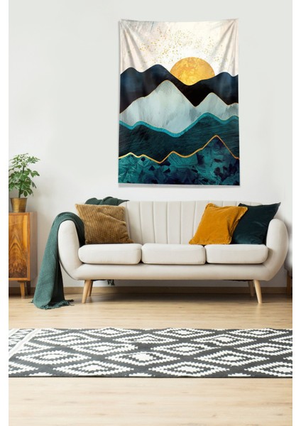 Multirenk Güneşin Doğuşu Sunset Leke Tutmaz Kadife Kumaş Duvar Örtüsü Duvar Halısı Tapestry