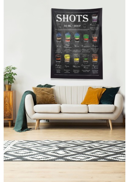 Multirenk Shots Menü Leke Tutmaz Kadife Kumaş Duvar Örtüsü Duvar Halısı Tapestry
