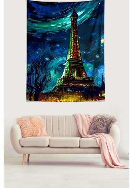 Van Gogh Yıldızlı Geceler ve Eyfel Kulesi Leke Tutmaz Kumaş Duvar Örtüsü Duvar Halısı Tapestry fiyatları