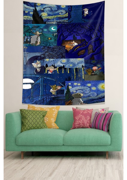 Van Gogh Yıldızlı Geceler Temalı Tablolar Leke Tutmaz Kumaş Duvar Örtüsü Duvar Halısı Tapestry fiyatları