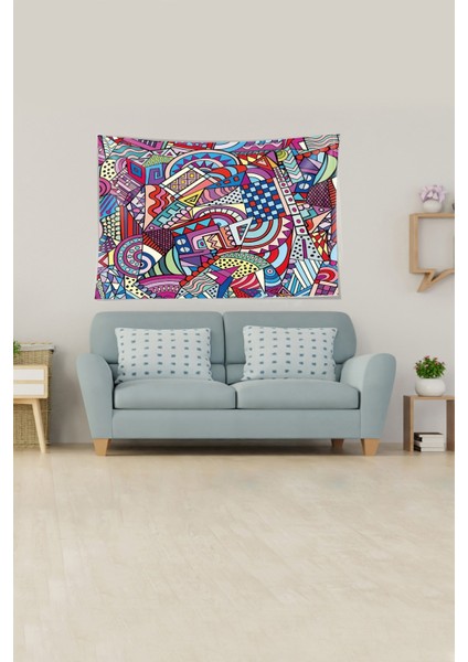 Multirenk Geometrik Çizimli Leke Tutmaz Kadife Kumaş Duvar Örtüsü Duvar Halısı Tapestry fiyatları