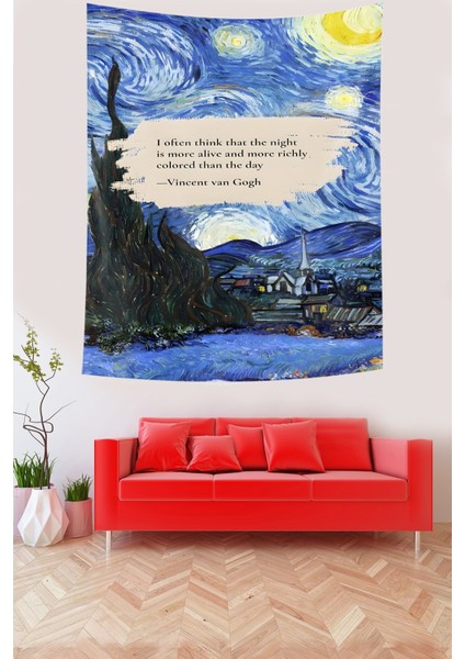 Van Gogh Notlu Leke Tutmaz Kumaş Duvar Örtüsü Duvar Halısı Tapestry