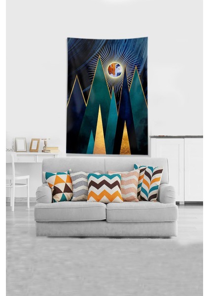 Mavi Güneşin Doğuşu Sunset Leke Tutmaz Kadife Kumaş Duvar Örtüsü Duvar Halısı Tapestry fiyatları