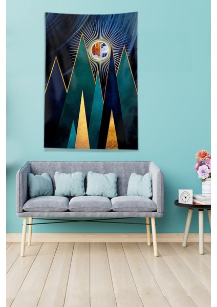 Mavi Güneşin Doğuşu Sunset Leke Tutmaz Kadife Kumaş Duvar Örtüsü Duvar Halısı Tapestry modelleri