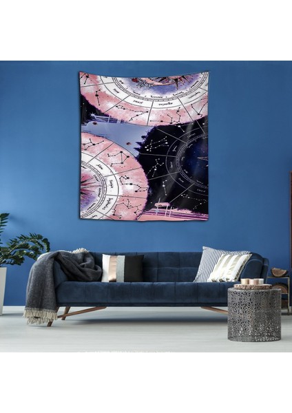 Yıkanabilir Leke Tutmaz Mikropetek Kumaş Astroloji Burç Desen Duvar Örtüsü Duvar Halısı Tapestry