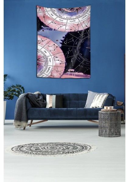 Yıkanabilir Leke Tutmaz Mikropetek Kumaş Astroloji Burç Desen Duvar Örtüsü Duvar Halısı Tapestry