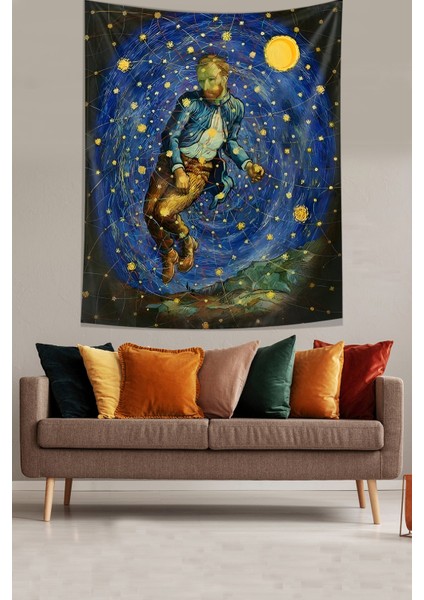 Yıldızlı Geceler ve Van Gogh Leke Tutmaz Kumaş Duvar Örtüsü Duvar Halısı Tapestry