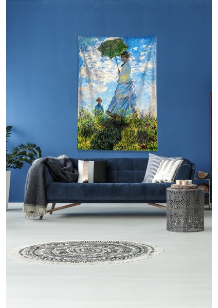 Mavi Şemsiyeli Kadın Leke Tutmaz Kadife Kumaş Duvar Örtüsü Duvar Halısı Tapestry modelleri