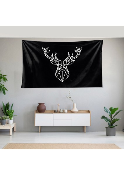 Geyik Desenli Leke Tutmaz Kadife Dokulu Kumaş Duvar Örtüsü Duvar Halısı Tapestry