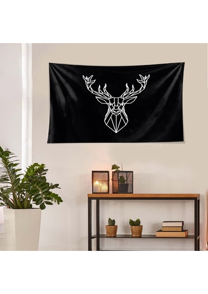 Geyik Desenli Leke Tutmaz Kadife Dokulu Kumaş Duvar Örtüsü Duvar Halısı Tapestry