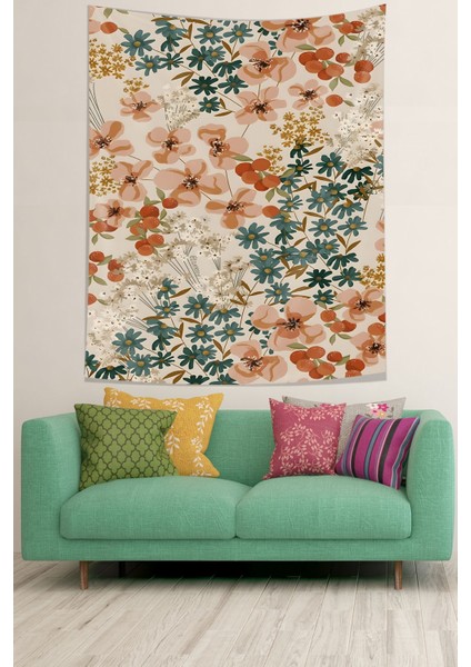 Renkli Çiçekler Leke Tutmaz Kumaş Duvar Örtüsü Duvar Halısı Tapestry fiyatları