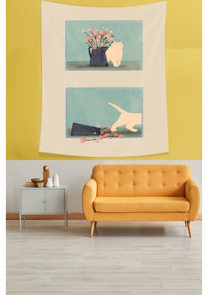 Yaramaz Kedi Leke Tutmaz Kumaş Duvar Örtüsü Duvar Halısı Tapestry