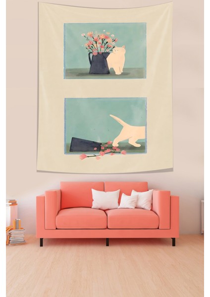 Yaramaz Kedi Leke Tutmaz Kumaş Duvar Örtüsü Duvar Halısı Tapestry fiyatları