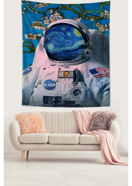 Van Gogh Uzaydaki Astronot Leke Tutmaz Kumaş Duvar Örtüsü Duvar Halısı Tapestry
