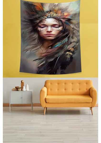 Kızılderili Kız Leke Tutmaz Kumaş Duvar Örtüsü Duvar Halısı Tapestry
