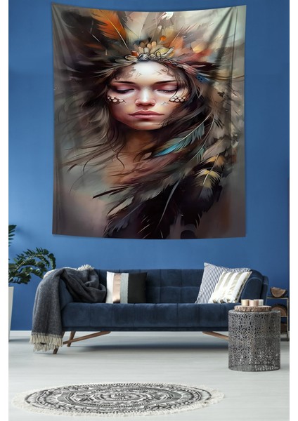 Kızılderili Kız Leke Tutmaz Kumaş Duvar Örtüsü Duvar Halısı Tapestry modelleri