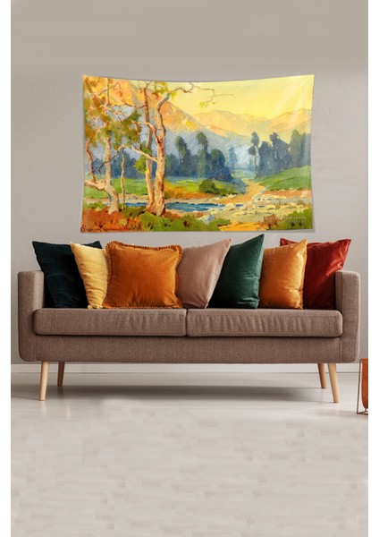 Çok Renki Orman Manzarılı Leke Tutmaz Kadife Kumaş Duvar Örtüsü Duvar Halısı Tapestry modelleri