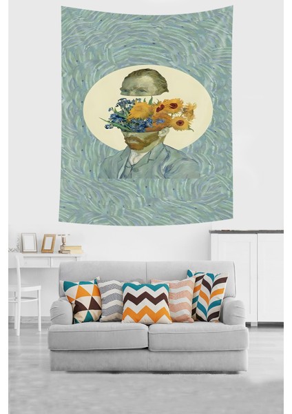 Van Gogh Flower Leke Tutmaz Kumaş Duvar Örtüsü Duvar Halısı Tapestry