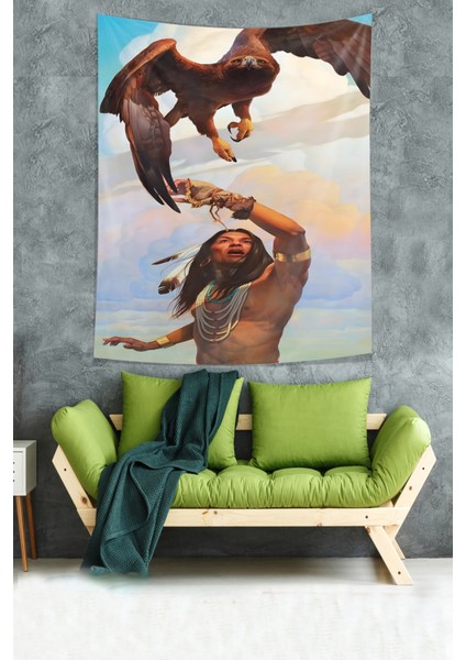 Kızıldereli ve Kartal Leke Tutmaz Kumaş Duvar Örtüsü Duvar Halısı Tapestry