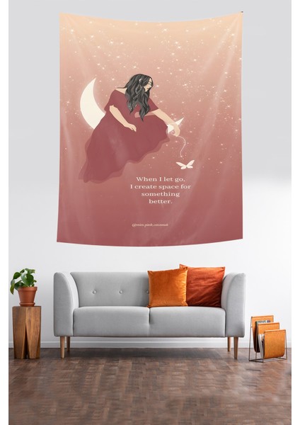 Ayın Üzerindeki Kız Leke Tutmaz Kumaş Duvar Örtüsü Duvar Halısı Tapestry