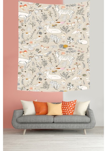 Sevimli Orman Hayvanları Leke Tutmaz Kumaş Duvar Örtüsü Duvar Halısı Tapestry modelleri