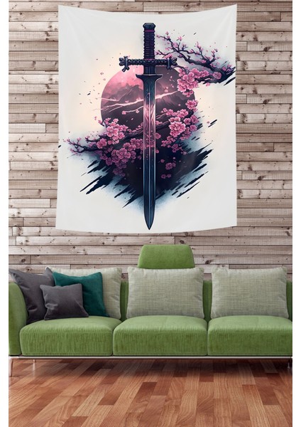 Samuray Kılıç Leke Tutmaz Kumaş Duvar Örtüsü Duvar Halısı Tapestry