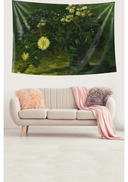 Vazodaki Sarı Papatyalar Leke Tutmaz Kumaş Duvar Örtüsü Duvar Halısı Tapestry fiyatları