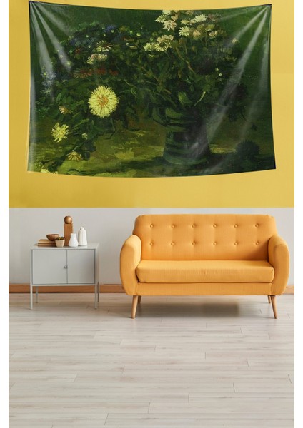 Vazodaki Sarı Papatyalar Leke Tutmaz Kumaş Duvar Örtüsü Duvar Halısı Tapestry modelleri