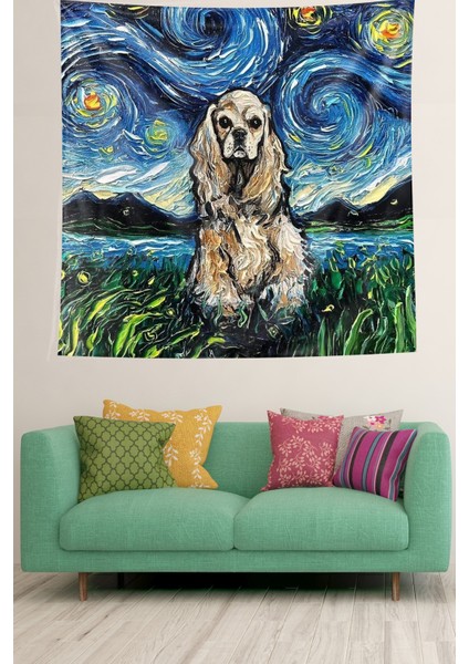 Van Gogh Yıldızlı Geceler Içinde Sevimli Köpek Leke Tutmaz Kumaş Duvar Örtüsü Duvar Halısı Tapestry fiyatları