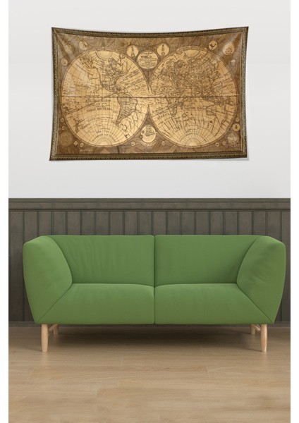 Dünya Haritası Desen Leke Tutmaz Kadife Dokulu Kumaş Duvar Örtüsü Duvar Halısı Tapestry