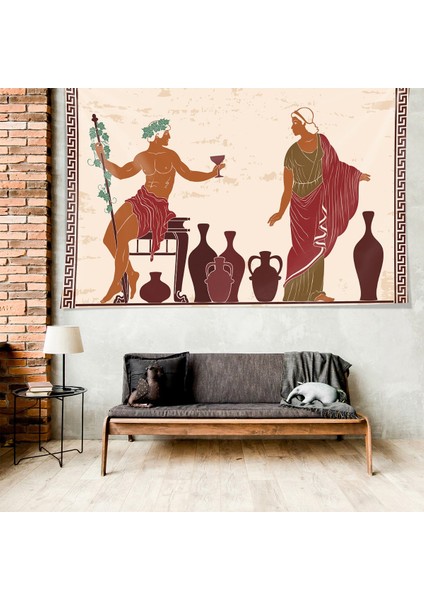 Antik Yunan Tanrısı Kadeh Desen Leke Tutmaz Kadife Dokulu Kumaş Duvar Örtüsü Duvar Halısı Tapestry fiyatları