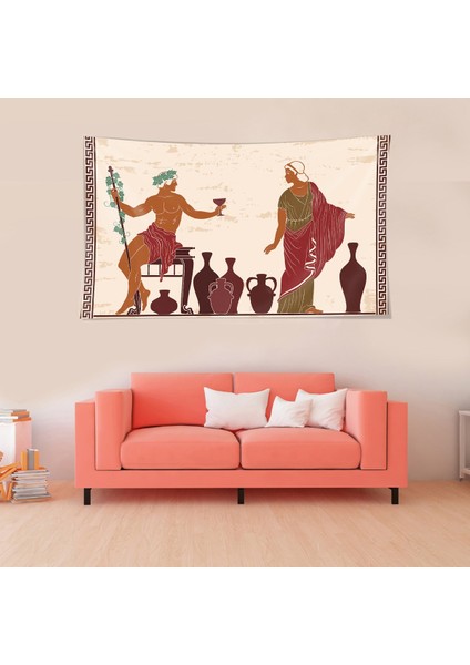 Antik Yunan Tanrısı Kadeh Desen Leke Tutmaz Kadife Dokulu Kumaş Duvar Örtüsü Duvar Halısı Tapestry modelleri