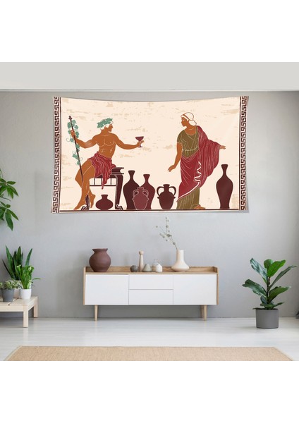 Antik Yunan Tanrısı Kadeh Desen Leke Tutmaz Kadife Dokulu Kumaş Duvar Örtüsü Duvar Halısı Tapestry fırsatları