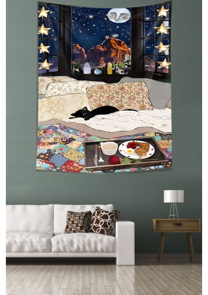 Evdeki Huzur ve Yıldızlı Gece Leke Tutmaz Kumaş Duvar Örtüsü Duvar Halısı Tapestry fiyatları