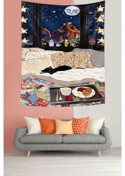Evdeki Huzur ve Yıldızlı Gece Leke Tutmaz Kumaş Duvar Örtüsü Duvar Halısı Tapestry modelleri