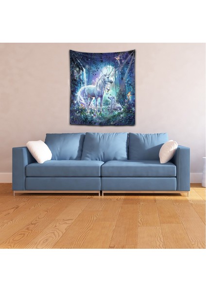 Yıkanabilir Leke Tutmaz Mikropetek Kumaş At Unicorn Desen Renkli Duvar Örtüsü Duvar Halısı Tapestry
