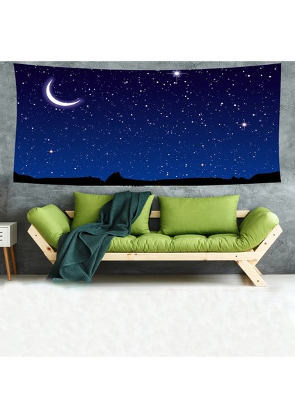 Yıldızlı Geceler Ay Manzara Desen Leke Tutmaz Kadife Dokulu Kumaş Duvar Örtüsü Duvar Halısı Tapestry