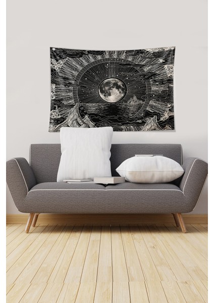 Siyah-Beyaz Ay New Moon Leke Tutmaz Kadife Kumaş Duvar Örtüsü Duvar Halısı Tapestry fiyatları