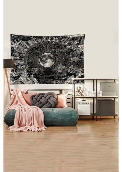 Siyah-Beyaz Ay New Moon Leke Tutmaz Kadife Kumaş Duvar Örtüsü Duvar Halısı Tapestry modelleri
