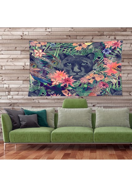 Tropikal Zeminde Siyah Kaplan Leke Tutmaz Kadife Dokulu Kumaş Duvar Örtüsü Duvar Halısı Tapestry fiyatları