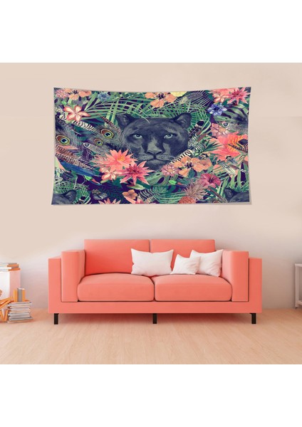 Tropikal Zeminde Siyah Kaplan Leke Tutmaz Kadife Dokulu Kumaş Duvar Örtüsü Duvar Halısı Tapestry modelleri