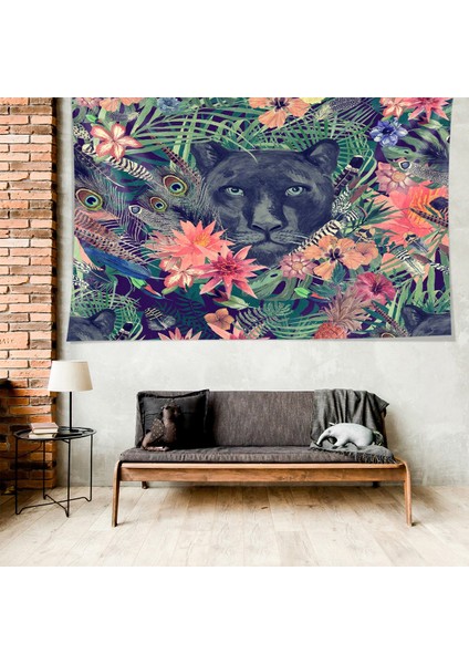 Tropikal Zeminde Siyah Kaplan Leke Tutmaz Kadife Dokulu Kumaş Duvar Örtüsü Duvar Halısı Tapestry fırsatları