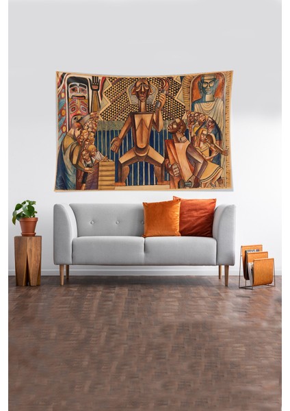 Kahverengi Ilk Insan Desenli Leke Tutmaz Kadife Kumaş Duvar Örtüsü Duvar Halısı Tapestry modelleri